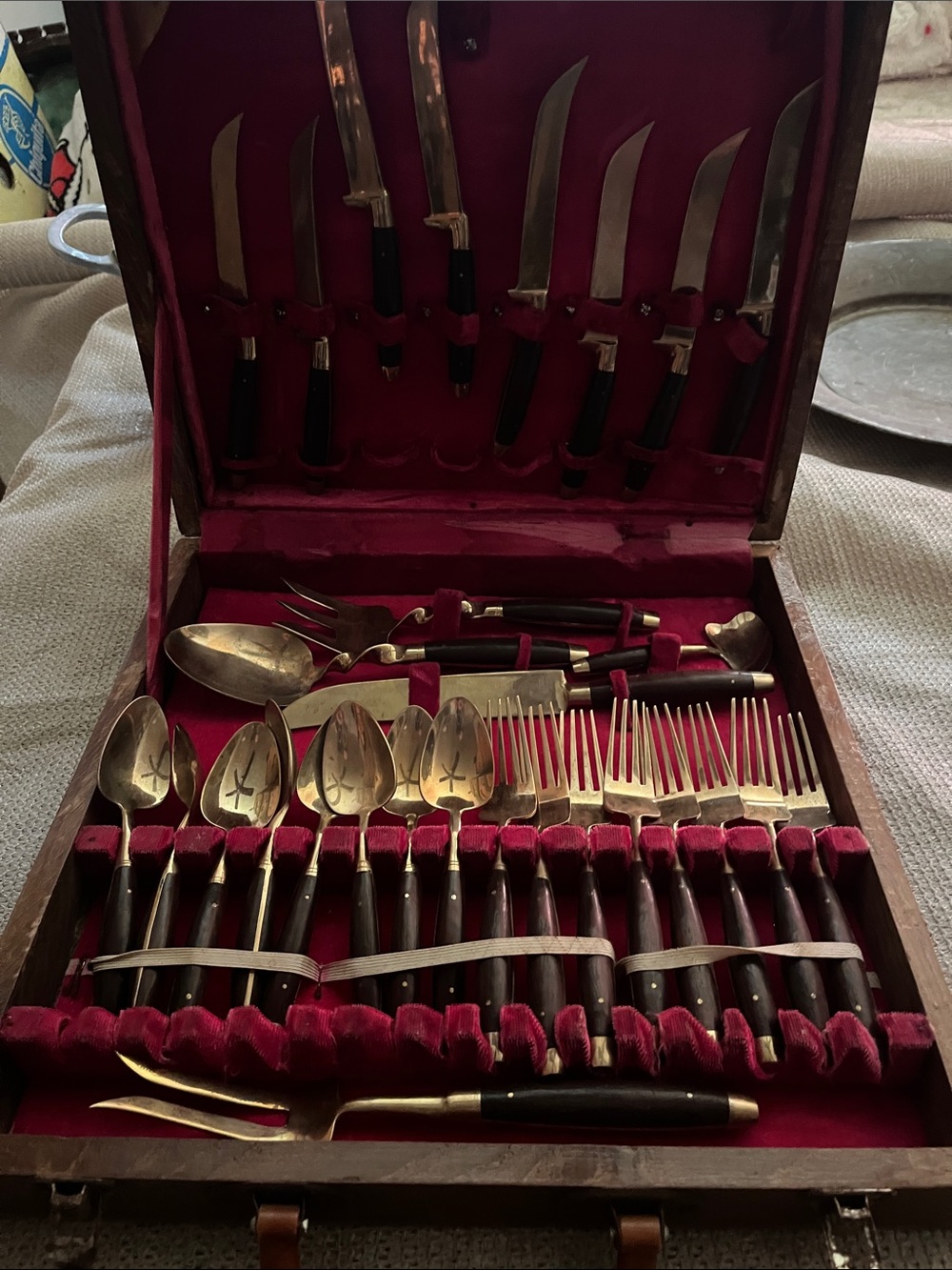 Vintage teak flatware Bronzewarr set 29 pces